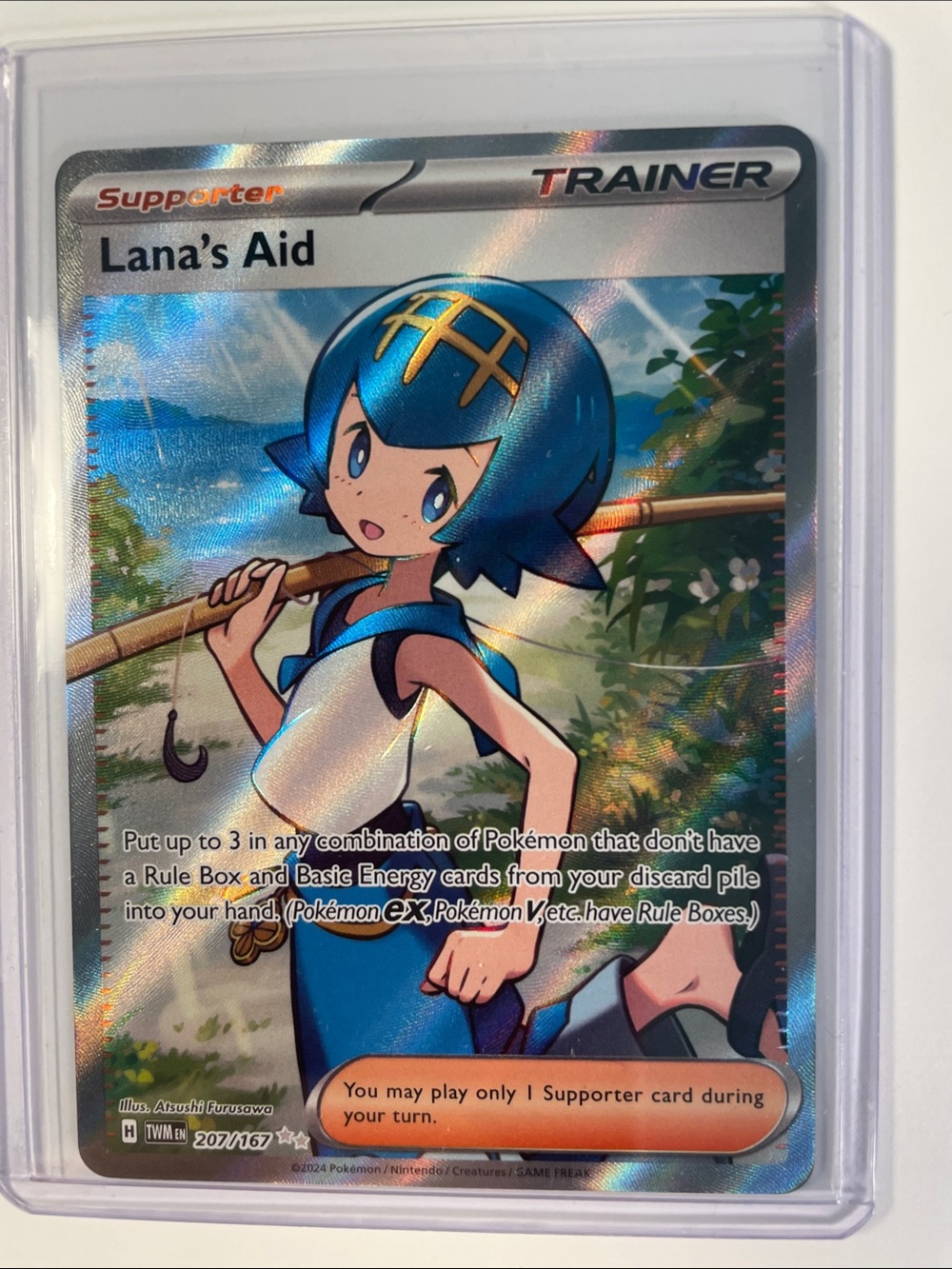Pokemon Lana's Aid Holo Foil — Blue and White Trainer Card